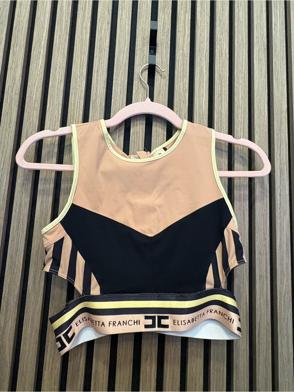 Elisabetta Franchi Pink & Black Colorblock Crop Top